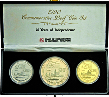 Singapur: Drei Münzen Set / Commemorative Proof Coin Set 1990, Zum 25. Jährigen Jubiläum Der Unabhän - Singapour
