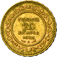 Tunesien - Anlagegold: Muhammad Al-Hadi Bey 1903-1906: 20 Francs 1903 A (AH 1321), KM # 234, Friedbe - Tunisia