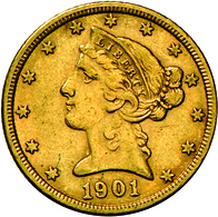 Vereinigte Staaten Von Amerika - Anlagegold: 5 Dollar 1901 (Half Eagle - Liberty Head Coronet), KM # - Other & Unclassified