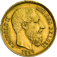 Belgien - Anlagegold: Leopold II. 1865-1909: 20 Francs 1869 LW (Pos. A), KM# 32, Friedberg 412, 6,45 - Andere & Zonder Classificatie