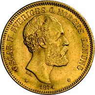 Schweden - Anlagegold: Oscar II. 1872-1907: 20 Kronor 1874, KM 733, Friedberg 93, Vorzüglich. 8,96 G - Sweden