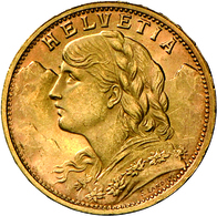 Schweiz - Anlagegold: Lot 2 Goldmünzen: 10 Franken 1922 B, KM # 36, Friedberg 504, Stempelglanz / 20 - Autres & Non Classés