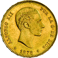 Spanien - Anlagegold: Alfonso XII. 1874-1885: 25 Pesetas 1878 (18-78) EM M., KM# 673, Friedberg 342, - Andere & Zonder Classificatie