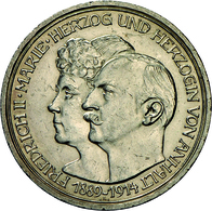 Anhalt: Friedrich II. 1904-1918: 3 Mark 1914 A, Silberhochzeit, Jaeger 24, Kratzer Auf Av. Sehr Schö - Taler & Doppeltaler