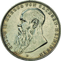 Sachsen-Meiningen: Georg II. 1866-1914: 5 Mark 1908 D, Jaeger 153b (Bart Berührt Perlkreis Nicht). K - Taler & Doppeltaler