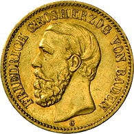 Baden: Friedrich I. 1852-1907: Lot 2 Goldmünzen: 10 Mark 1875 G, Jaeger 186, Einhieb Am Rand, Schön - Gold Coins