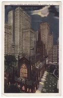 USA, NEW YORK CITY NY, Trinity Church And Skyscrapers Night View, Antique 1920s Vintage Postcard - Churches