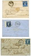 Lot De 3 Lettres Affranchies Avec N° 14, Diverses Nuances Dont Bleu Sur Lilas Et Bleu Sur Vert. Pièces Choisies. - TB /  - 1853-1860 Napoleon III