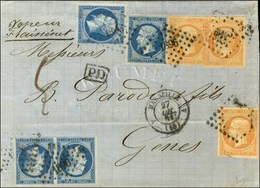 PC 1896 / N° 14 (4) + 16 (3) (1 Ex Pli) Càd MARSEILLE (12) Sur Lettre Pour Gênes. 1861. Bel Affranchissement Composé. -  - 1853-1860 Napoléon III