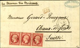 Losange Ancre / N° 24 Rose Vif Bande De 3 (très Bon Centrage Et Superbe Nuance) Càd Octo BUENOS AYRES / * Sur Lettre 2 P - 1862 Napoleone III