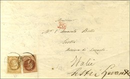 Càd T 17 NICE (87) / N° 26 + 28 Sur Imprimé Complet Pour Riviera Du Levante (Italie). Au Verso, Divers Cachets D'arrivée - 1863-1870 Napoleon III With Laurels