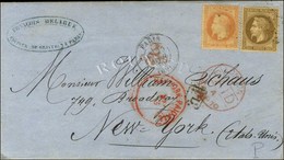 Etoile / N° 30 + 31 Càd PARIS (60) Sur Lettre Pour New York. A L'arrivée Taxe 2 Cents Rouge. 1870. - TB. - 1863-1870 Napoléon III Lauré