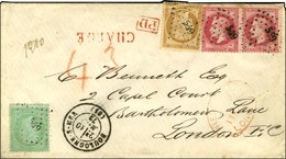 PC Du GC 549 / N° 32 Paire (1 Ex Dents Courtes) + 35 + 59 Càd T 17 BOULOGNE-S-MER (61) Sur Lettre Chargée Pour Londres.  - 1863-1870 Napoléon III Lauré