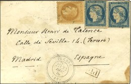 GC 2883 / N° 28 + 44 (2) (2 Ex Def) Càd T 24 PLESSE (42) Sur Lettre Pour L'Espagne. 1870. Rare Association. - TB. - R. - 1870 Emissione Di Bordeaux