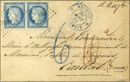 Càd Bleu REUNION / ST BENOÎT 20 AOUT 74 Taxe 6 Bleue Rectifiée 10c Manuscrit Sur Lettre Affranchie à L'aide De 2 N° 60 R - 1871-1875 Ceres