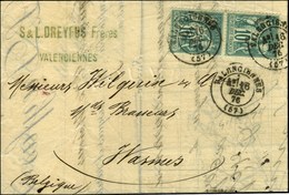 Càd VALENCIENNES (57) / N° 65 Paire Sur Lettre Au Tarif Frontalier Pour Wasmes. 1876. - TB / SUP. - 1876-1878 Sage (Tipo I)