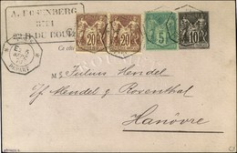 Càd Octo De Lev. Exc. * PARIS * / DEPART E2 / Entier 10c. + N° 67 (2) + 75 Pour Hanovre. Exceptionnelle Combinaison. 187 - 1876-1878 Sage (Typ I)