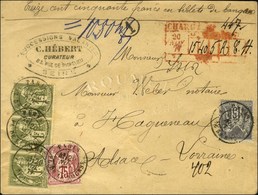 Càd PARIS / PL. DE LA BOURSE / N° 71 + 72 Bande De 3 + 77 Sur Lettre Chargée Avec Descriptif De Chargement Rouge Au Rect - 1876-1878 Sage (Typ I)