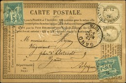 Càd LILLE / N° 52 Paire + 64 (pd) + 74 Sur CP Pour Gand. Càd D'arrivée Au Recto. 1876. - TB. - R. - 1876-1878 Sage (Type I)