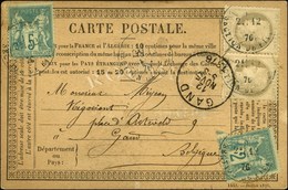 Càd LILLE / N° 52 Paire + 64 (pd) + 74 Sur CP Pour Gand. Càd D'arrivée Au Recto. 1876. - TB. - R. - 1876-1878 Sage (Tipo I)