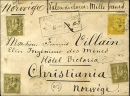 Càd PARIS / PL. DE LA MADELEINE / N° 82 (3) + 92 Sur Lettre Chargée (descriptif Au Recto) Pour La Norvège. 1885. - TB. - - 1876-1878 Sage (Type I)