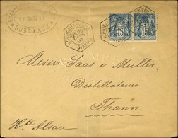 Càd Hexa De Lev. Exc. BORDEAUX BOURSE / GIRONDE 2e / N° 90 Paire Sur Lettre Pour L'Alsace. 1897. - SUP. - R. - 1876-1878 Sage (Tipo I)