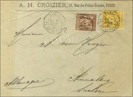 Càd Octo De Lev. Exc. PARIS / PL. DE LA BOURSE E1 / N° 67 + 92 Sur Lettre Pour Annaberg (Saxe). 1882. - TB / SUP. - R. - 1876-1878 Sage (Tipo I)