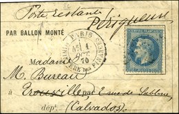 Etoile 35 / N° 29 Càd PARIS / MINISTERE DES FINANCES 1 OCT. 70 Sur Lettre PAR BALLON MONTE Pour Trouville Réexpédiée à P - Guerra Del 1870