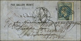 Etoile 8 / N° 29 Càd PARIS / R. D'ANTIN Sur Lettre PAR BALLON MONTE Adressée à Dieppe Et Réexpédiée à Bruxelles à L'aide - Krieg 1870