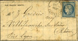 Etoile 25 / N° 37 Càd PARIS / R. SERPENTE 27 OCT. 70 Sur Gazette N° 2 Pour Villefranche Sur Saône, Au Verso Càd D'arrivé - Krieg 1870