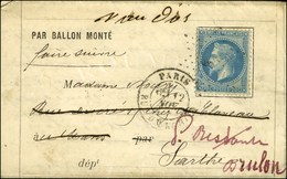 Etoile 4 / N° 29 Càd PARIS / RUE D'ENGHIEN 12 NOV. 70 Sur Lettre PAR BALLON MONTE Pour Le Mans Réexpédiée à Brulon, Au V - Krieg 1870