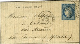 Etoile / N° 37 Càd PARIS (60) 29 NOV. 70 Sur Dépêche-ballon N° 10 Pour Ouanne Près Auxerre Par Courson, Au Verso Càd D'a - War 1870