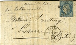 Etoile 6 / N° 37 Càd PARIS / SENAT 9 DEC. 70 Sur Lettre Pour Lesparre. Au Recto, Mention Manuscrite '' Armée De Paris '' - Krieg 1870