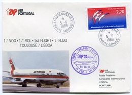 RC 6537 PORTUGAL 1989 1er VOL TAP LISBOA - TOULOUSE FRANCE RETOUR FFC LETTRE COVER - Storia Postale