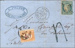 Etoile 15 / N° 37 Càd PARIS / R. BONAPARTE 28 MARS 71 Sur Lettre Insuffisamment Affranchie Pour Palerme (Sicile). Taxe T - Krieg 1870