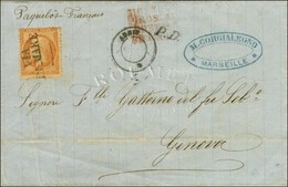 Lettre De Marseille Datée Du 25 Août 1864 Adressée à Gênes. L'agent Embarqué N'ayant Pas De Bloc Dateur Ni De Losange An - Schiffspost