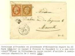 Ancre / N° 21 + 23 Càd LA BOURDONNAIS / * 27 MARS 62 (erreur De Millésime, Départ Du 26 Mars 1863 D'Alexandrie) Sur Lett - Schiffspost