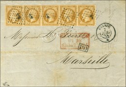 Ancre / N° 13 Bande De 5 Càd CARMEL / * 7 JUIL. 58 Sur Lettre De Constantinople Pour Marseille. Exceptionnel Affranchiss - Maritime Post