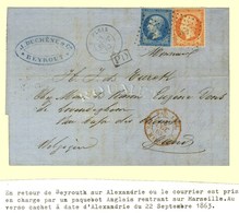 Ancre / N° 22 + 23 Càd DUPLEIX / * 21 SEPT. 63 Sur Lettre De Beyrouth Pour Gand, Au Verso Càd De Passage ALEXANDRIE / EG - Posta Marittima