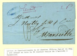 Càd EGYPTUS / * 30 JANV. 55 Sur Lettre De Constantinople Pour Marseille, Au Recto Mention Manuscrite '' Levant 1 P ''. - - Maritime Post
