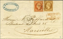 Ancre / N° 21 + 23 Càd GODEWERY / * 13 FEVR. 64 Sur Lettre De Constantinople Pour Marseille. - TB. - Maritime Post