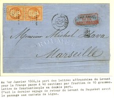 Ancre / N° 23 (2) Càd GODAVERY / * 31 OCT. 66 Sur Lettre De Constantinople Pour Marseille. Exceptionnel Tarif à 80c. Ave - Posta Marittima