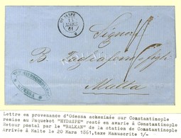 Càd HYDASPE / * 13 MARS 61 Sur Lettre Avec Texte Daté D'Odessa Acheminée Jusqu'à Constantinople (cachet D'achemineur Au  - Maritieme Post