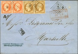 Lettre En Double Port Avec Texte De Constantinople Datée Le 30 Mars 1859 Pour Marseille. L'agent Embarqué N'ayant Pas De - Schiffspost