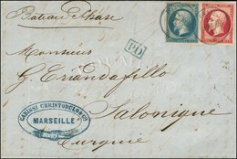 Càd Bleu PHASE * / N° 14 + 17 Sur Lettre Avec Texte De Marseille Pour Salonique. 1863. Exceptionnelle Combinaison. - SUP - Maritime Post