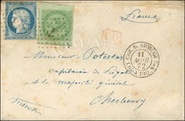 Losange Ancre / CG N° 2 + 12 Càd COR.D.ARMEES / LIGNE A PAQ N° 3 Sur Lettre Au Tarif De Militaire Pour Cherbourg. 1872.  - Maritime Post
