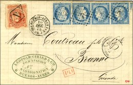 ' B ' / TP Arg. 5 Centavos + N° 60 (2 Paires) Oblitérées Ancre Càd Octo BUENOS-AYRES / PAQ.FR.J N° 1. 1873. - SUP. - R. - Maritime Post