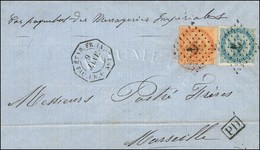 Ancre / CG N° 4 + 5 Càd Octo ETAB. FR. INDE / PAQ. FR. O N° 1 Sur Lettre Avec Texte Daté De Pondichéry Pour Marseille. 1 - Schiffspost