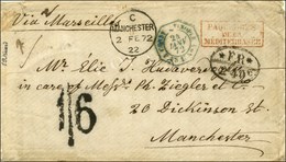 Càd Octo Bleu CONSTANTINOPLE / P.FR. U N° 4 24 JANV. 72 Sur Lettre Non Affranchie Pour Manchester, Au Recto Taxe Tampon  - Schiffspost