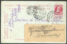 EP Carte 10c. Grosse Barbe Obl. Sc St-JOSSE-ten-NOODE 28-V-1913 Vers Venise (Italie) (30/05) Et Renvoyée Avec étiquette - Cartes Postales 1909-1934